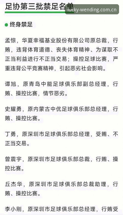 足协第三批禁足名单详解：17人终身禁赛，48人面临不同年限处罚
